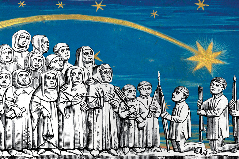 European Union (EU) stars above group of people praying European Union (EU) stars above group of people praying