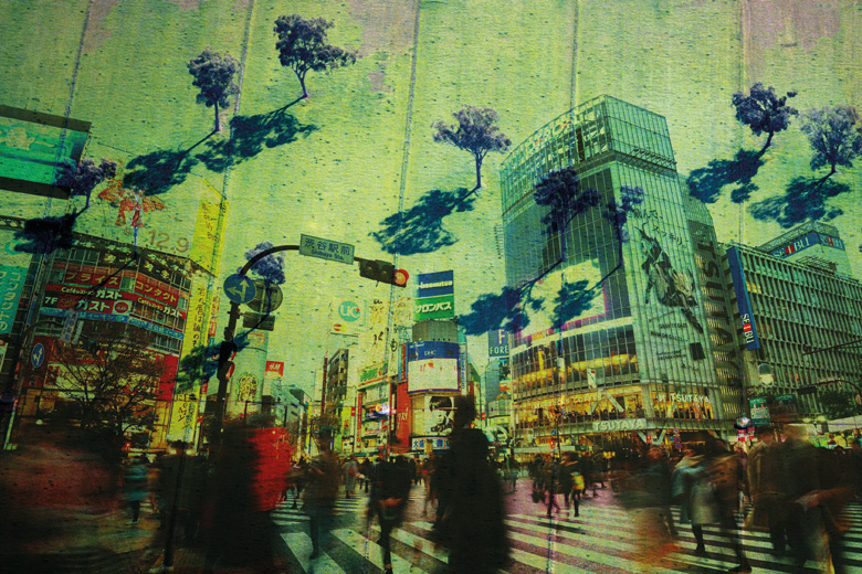 Japanese city scene painted on wall Japanese city scene painted on wall