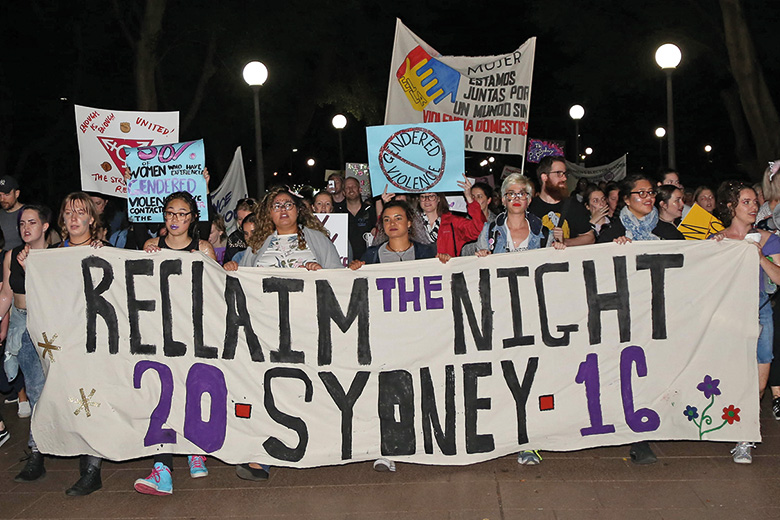 Reclaim the Night march protests against violence against women, Sydney, Australia Reclaim the Night march protests against violence against women, Sydney, Australia