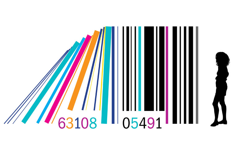 Silhouette of woman looking at barcode Silhouette of woman looking at barcode