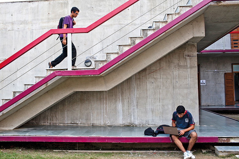 Two students on a campus in India Two students on a campus in India