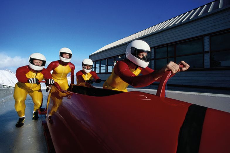 A bobsleigh team A bobsleigh team