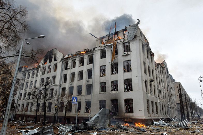 Fire at the economy department building of Karazin Kharkiv National University, allegedly hit during shelling by Russia, March 2022 Fire at the economy department building of Karazin Kharkiv National University, allegedly hit during shelling by Russia, March 2022