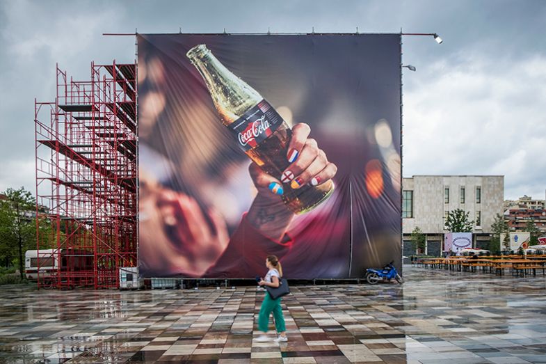 Coca-Cola billboard in Skanderberg Main Square, Tirana, Albania, 2018 Coca-Cola billboard in Skanderberg Main Square, Tirana, Albania, 2018