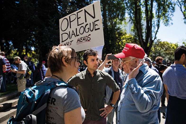Protesters at a pro-Trump rally in Berkeley, California, on 27 April 2017 Protesters at a pro-Trump rally in Berkeley, California, on 27 April 2017