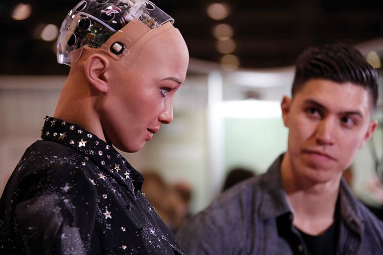 Man and robot Man and robot