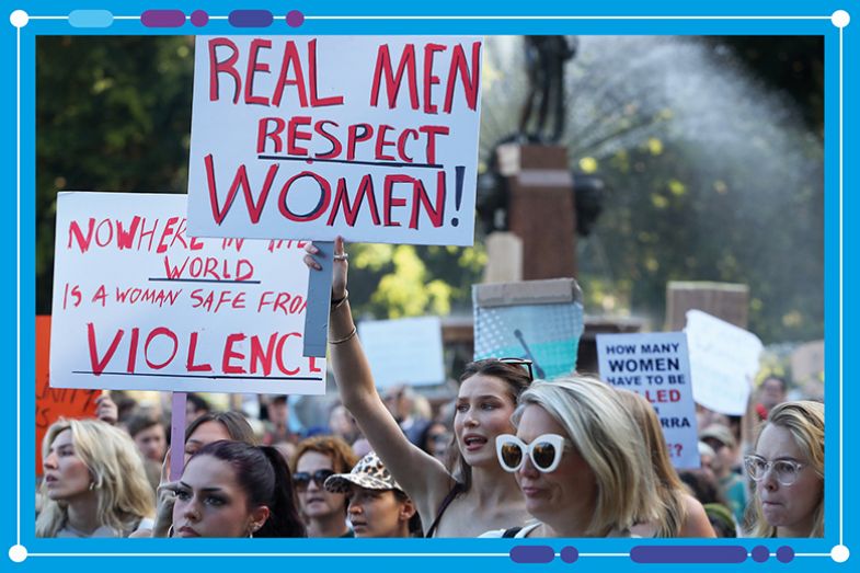 Demonstrators take part in a national rally against violence towards women on April 27, 2024 in Sydney, Australia Demonstrators take part in a national rally against violence towards women on April 27, 2024 in Sydney, Australia