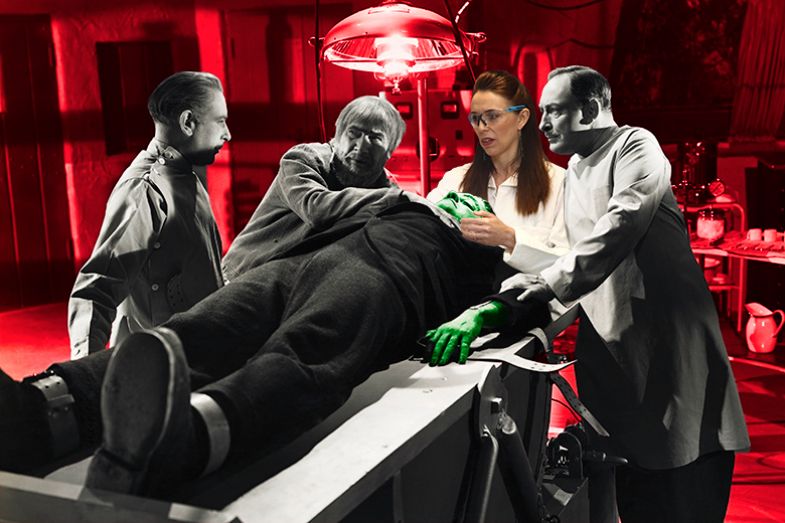 Montage of Jacinda Arden with scientists working on Frankenstein’s monster. To illustrate her pledge to abolish tuition fees in New Zealand which had to be scaled back.