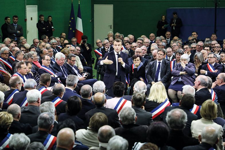 French president Emmanuel Macron addresses a gathering of some 600 mayors in the Normandy city of Grand Bourgtheroulde French president Emmanuel Macron addresses a gathering of some 600 mayors in the Normandy city of Grand Bourgtheroulde