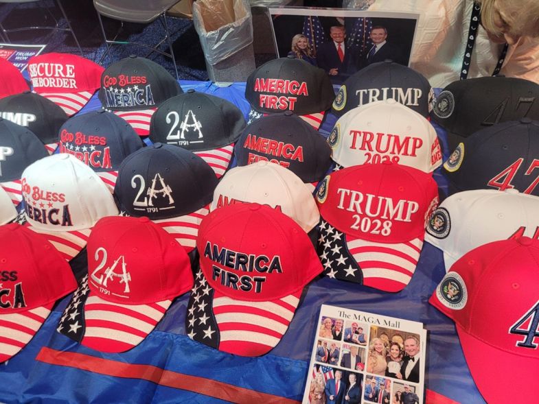 A hat stall at the Turning Point USA Student Action Summit 2025