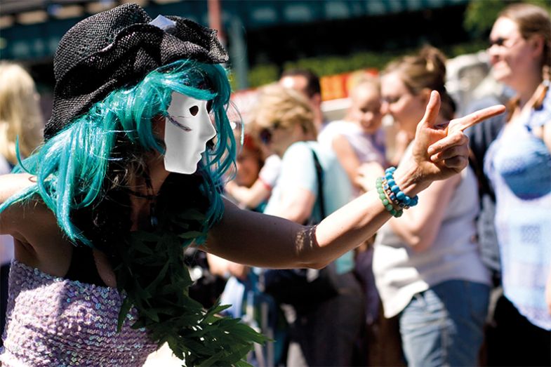 Person with green hair wearing mask Person with green hair wearing mask
