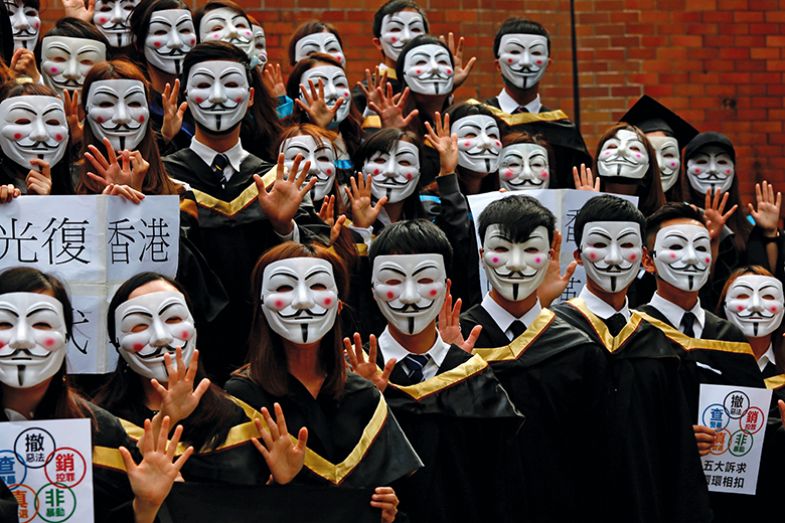 Hong Kong graduates wearing anonymous masks Hong Kong graduates wearing anonymous masks