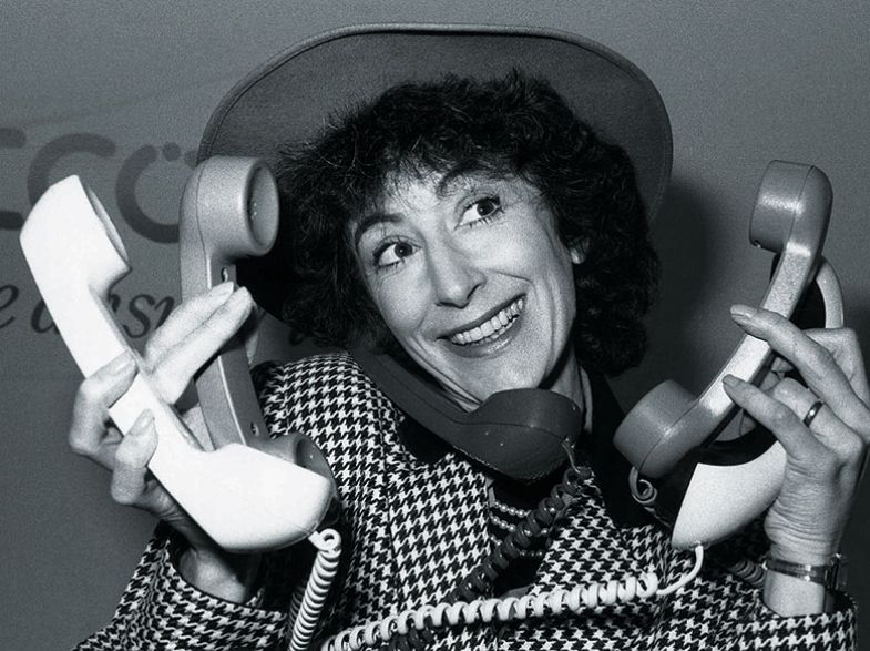 Maureen Lipman holding five telephones Maureen Lipman holding five telephones
