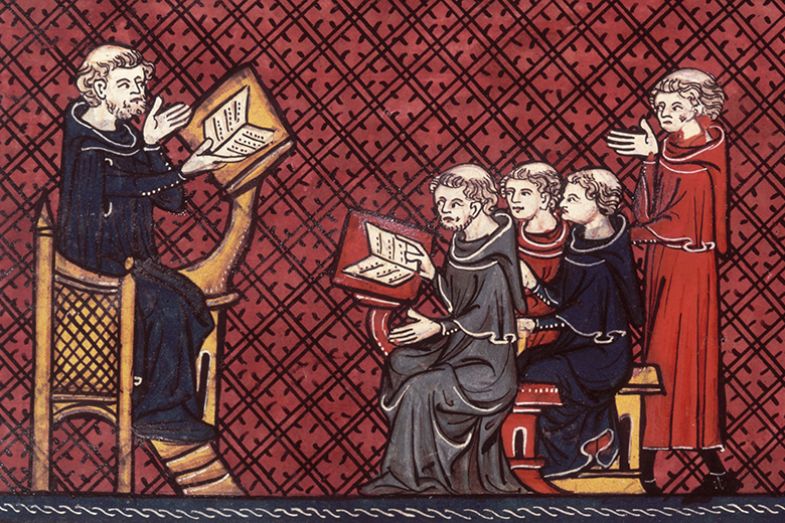 Amalric of Bene lecturing, circa 1325-1350, at the University of Paris. As an illustration of a medieval university.