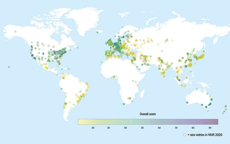 Map of universities in WUR 2020 Map of universities in WUR 2020