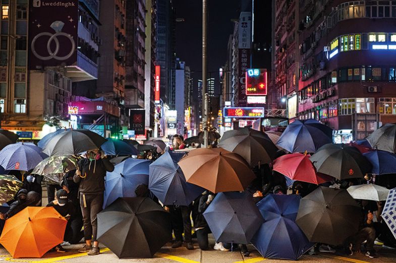 Protesters with umbrellas in Hong Kong, 2020 Protesters with umbrellas in Hong Kong, 2020