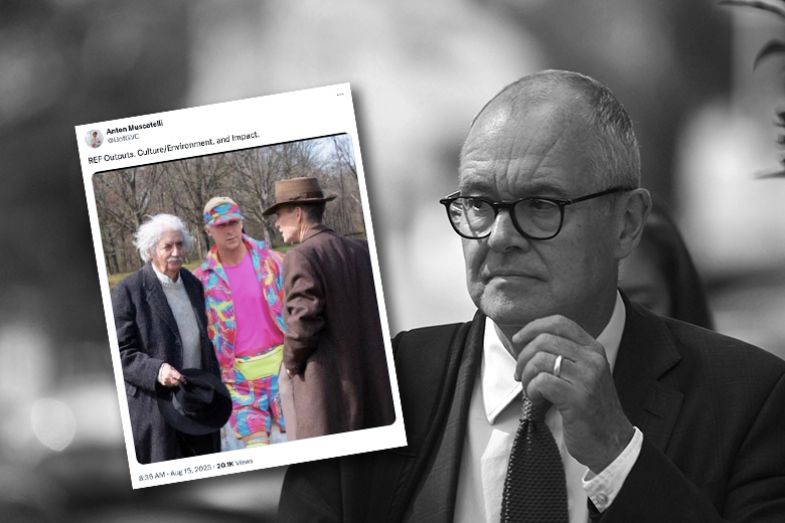 Patrick Vallance, with the “Barbenheimer” meme posted on X by Anton Muscatelli. Patrick Vallance, with the “Barbenheimer” meme posted on X by Anton Muscatelli.