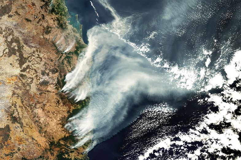 Satellite view of bushfires burning across New South Wales Satellite view of bushfires burning across New South Wales