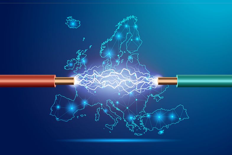 Sparks from wires connecting across a map of Europe with connections made within the map. To illustrate how a European Research Area could boost the research power of Europe. Sparks from wires connecting across a map of Europe with connections made within the map. To illustrate how a European Research Area could boost the research power of Europe.
