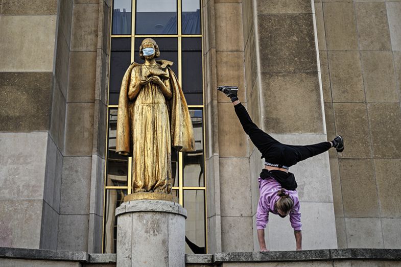 Statue wearing face mask Statue wearing face mask