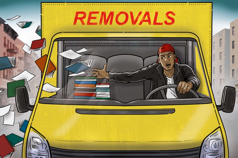 A student driving a removals van A student driving a removals van