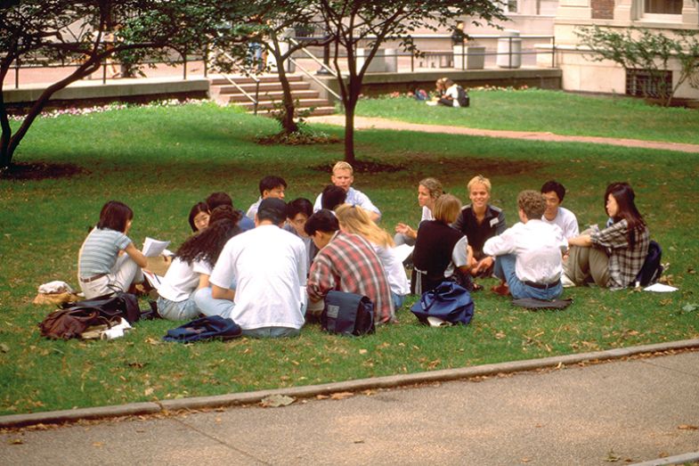 Students sitting on grass Students sitting on grass