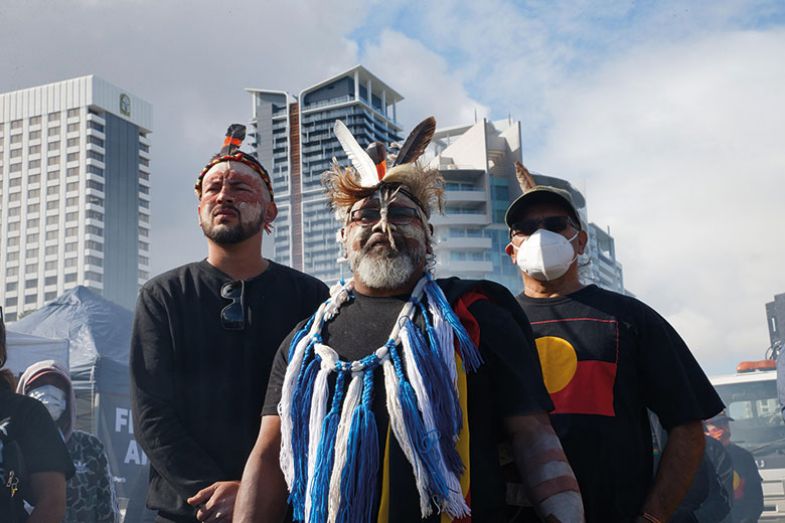 Aboriginal men at Black Lives Matter protest in Perth Aboriginal men at Black Lives Matter protest in Perth