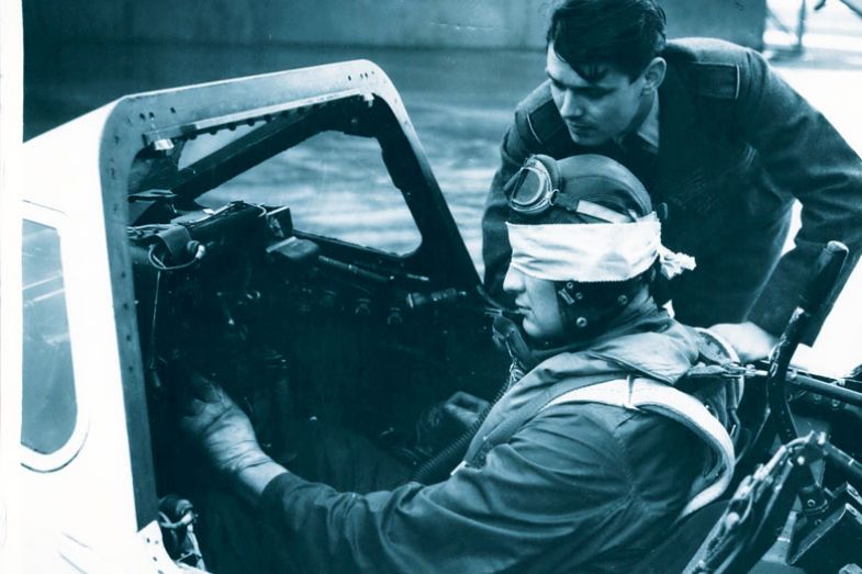 New pilot training with a blindfold on New pilot training with a blindfold on