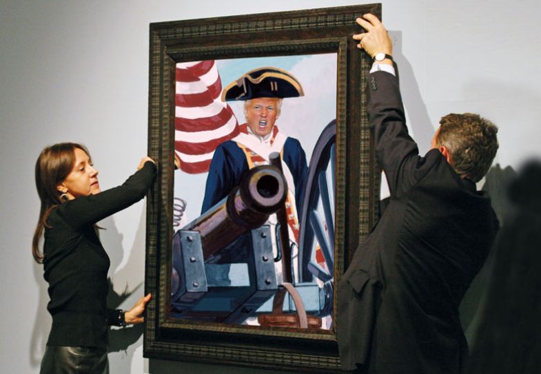 Montage of painting placed on wall with Donald Trump's head in the painting Montage of painting placed on wall with Donald Trump's head in the painting