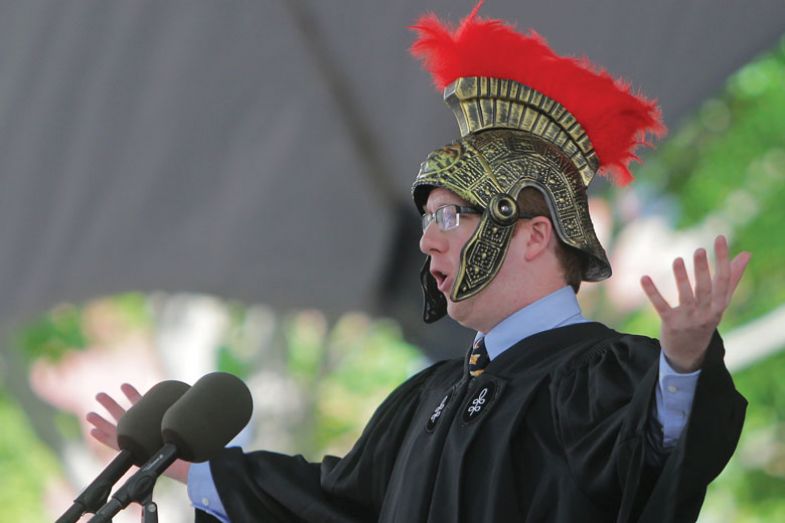 Student speaker and Latin orator Timothy Barry-Heffernan addresses the crowd at Harvard commencement in the Tercentenary Theatre of Harvard Yard Student speaker and Latin orator Timothy Barry-Heffernan addresses the crowd at Harvard commencement in the Tercentenary Theatre of Harvard Yard