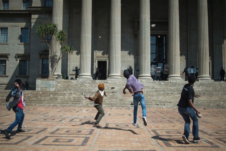 South African students and campus security guards clashed in Johannesburg South African students and campus security guards clashed in Johannesburg