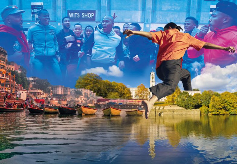 Montage with people behind Nottingham University park lake and Trent building main campus Nottingham Nottinghamshire England Montage with people behind Nottingham University park lake and Trent building main campus Nottingham Nottinghamshire England to illustrate South-South-West