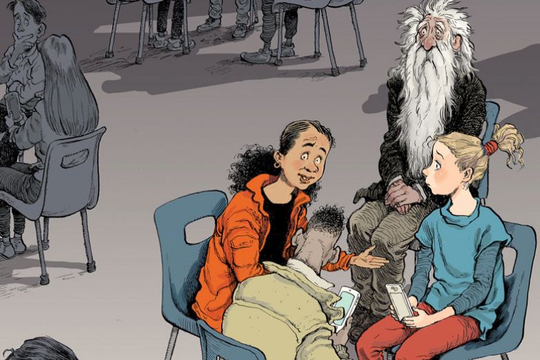 Van Winkle sitting with students in a circle Van Winkle sitting with students in a circle as described in the story