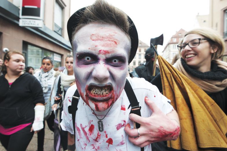 man dressed as a zombie takes part in a Zombie Walk man dressed as a zombie takes part in a Zombie Walk for the book John Smyth’s Toxic University: Zombie Leadership, Academic Rock Stars, and Neoliberal Ideology