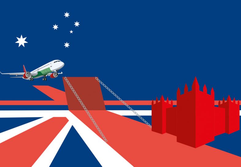 Montage of a plane taking off over a drawbridge Montage of a plane taking off over a drawbridge