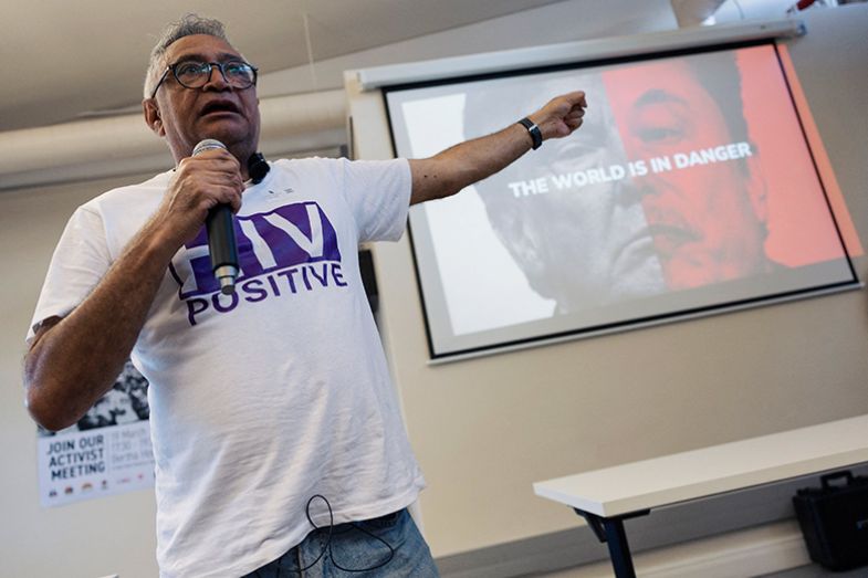 South African activist and co-founder of the Treatment Action Campaign Zackie Achmat addresses the audience during a meeting focused on the recent USAID cuts in Cape Town South African activist and co-founder of the Treatment Action Campaign Zackie Achmat addresses the audience during a meeting focused on the recent USAID cuts in Cape Town