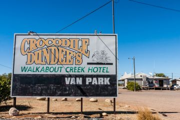 A hotel on Middleton Street in Mckinlay, Queensland, where famous scenes of Crocodile Dundee (stylized as Crocodile Dundee in the U.S.) adventure comedy were filmed.
