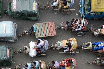 Aerial view of traffic jam in Dhaka, Bangladesh