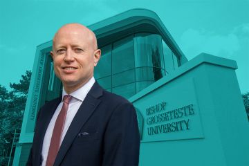 Andrew Gower with Constance Stewart Hall Building, Bishop Grosseteste University, Lincoln, in background.