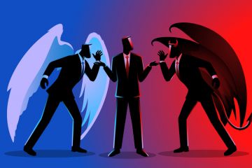 An angel and a devil businessman An angel and a devil businessman