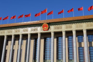 Beijing  China - March 13, 2014 The Great Hall of the People during the regular yearly session of the National People's Congress in Beijing