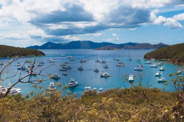 Boats anchored in harbour, British Virgin Islands Boats anchored in harbour, British Virgin Islands