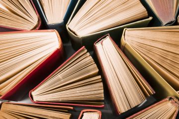 Books stood up, from above Books stood up, from above