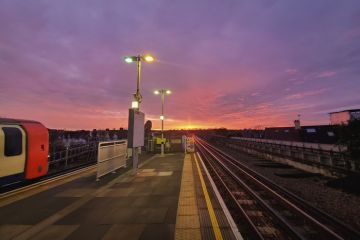 Brent Cross underground station during sunrise