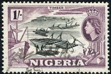 Cancelled Stamp From Nigeria Featuring Queen Elizabeth II And The Timber Industry