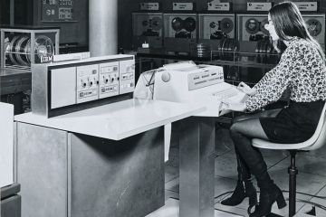 Cathy Gillespie working on IBM 360