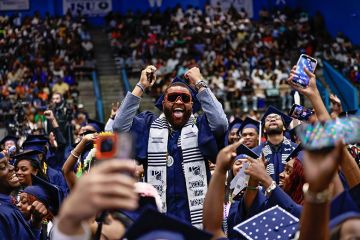 Jackson State University graduates celebrate during the spring 2025 commencement ceremony, Jackson, Mississippi, on 3 May 2025. To illustrate that Americans still value what universities have to offer.
