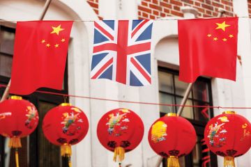 Chinese flags, Union Jack flags, Chinese lanterns, Chinatown, London Chinese flags, Union Jack flags, Chinese lanterns, Chinatown, London