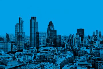 Skyline of the City of London, with blue tint. The new policy institute, the Finsbury Institute at City St George’s, University of London, will focus on the City of London