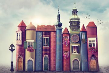 Illustration of a city scene made of books Illustration of a city scene made of books